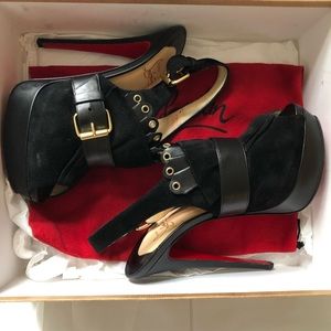 Christian Louboutin Black Suede Jem 150 Sandals 38